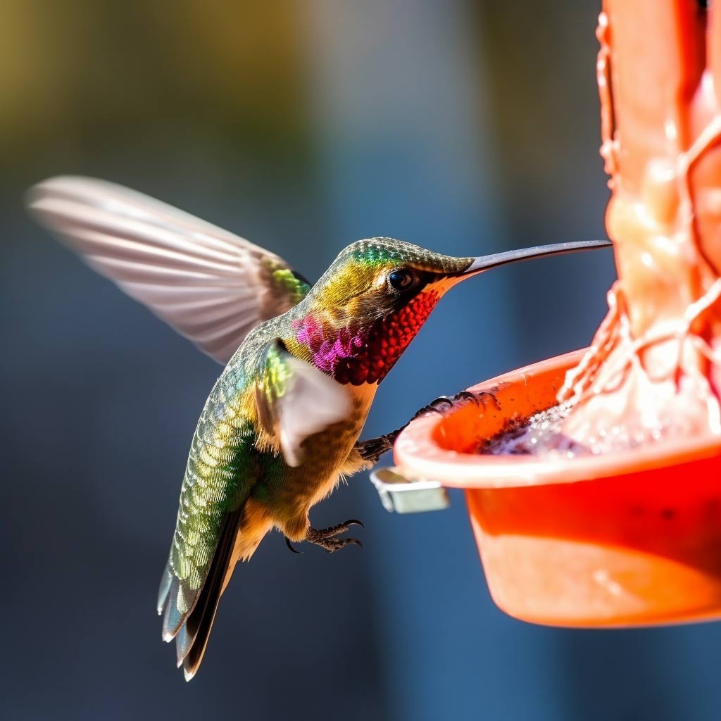 colorful hummingbird feeding from a feeder