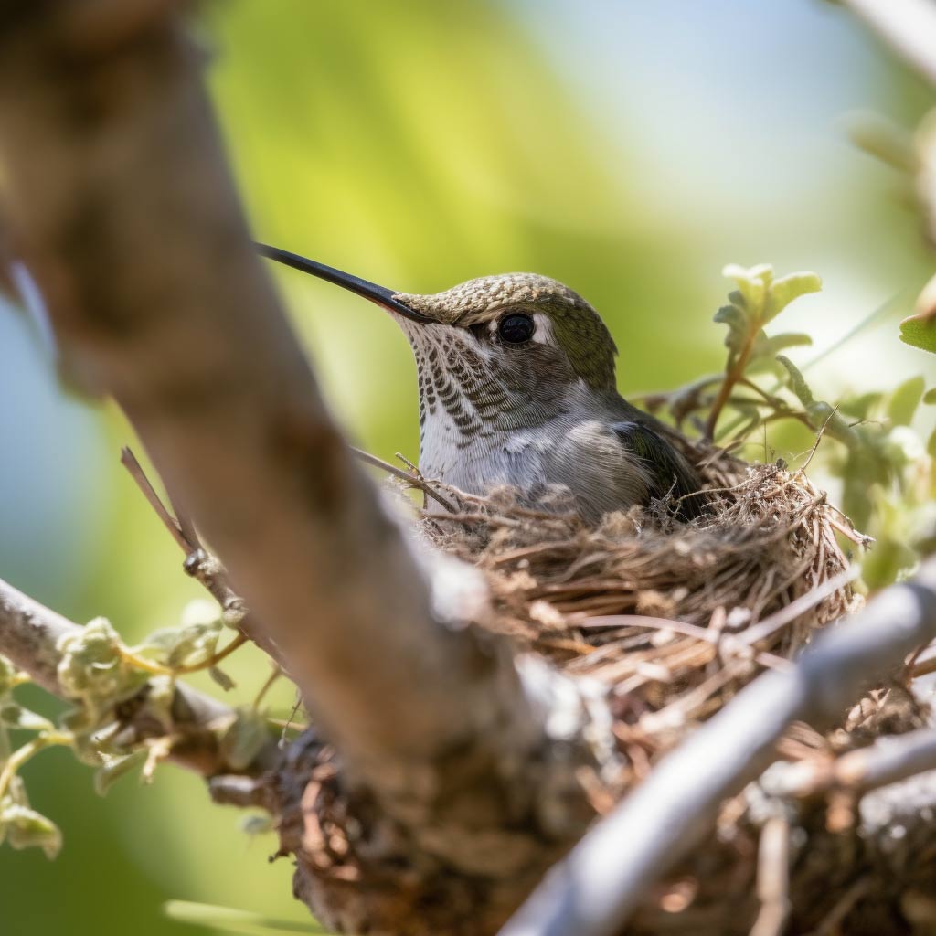 female hummingbird building her nest