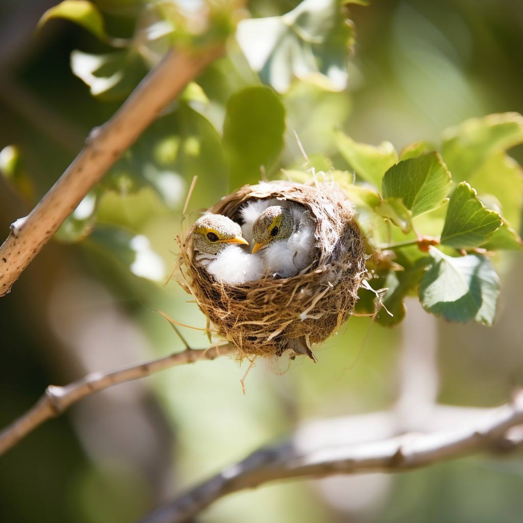 hummingbird nest with two eggs in it